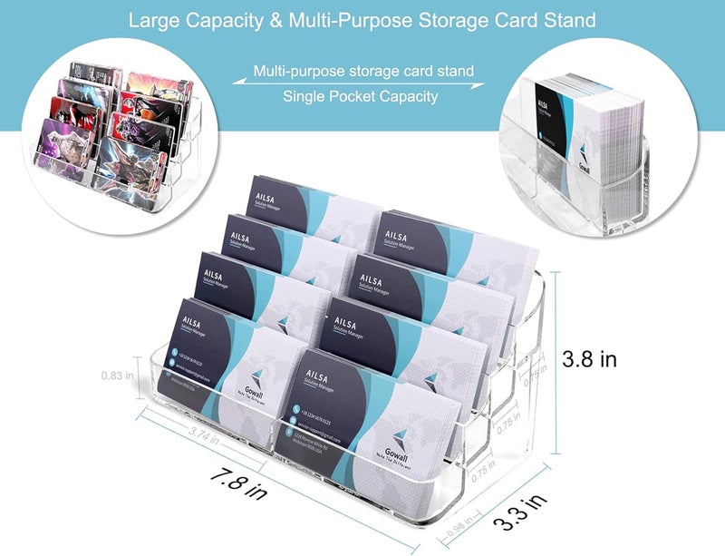 GOWALL Business Card Holder, 8 Pocket Acrylic Business Card Holder for Desk Clear Business Card Stand Desktop Business Card Holders Plastic Business Card Display for Exhibition, Home and Office, 4 PCS - Image 4